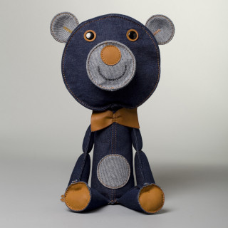 JR–Work–Shop's Acne Jr Toy, a denim and leather bear with button eyes
