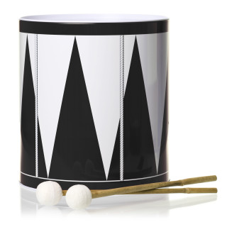 Black and white geometric drum with mallets from Acne Jr Toy Brand by JR–Work–Shop