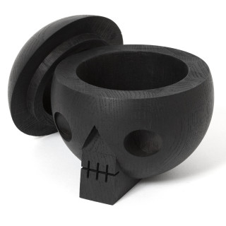 JR-Work-Shop wooden skull-shaped toy container with lid