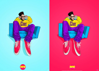 Samuel Carter Mensah's illustration of a retro-styled character in vibrant colors and text