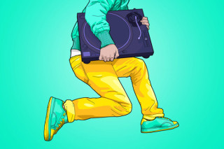 Person in colorful streetwear holding a turntable, by Samuel Carter Mensah