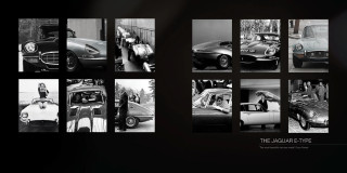 Collage of Jaguar E-type photos by László Varga with 'The Jaguar E-type' label