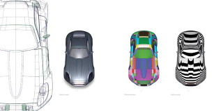 Jaguar E-type Concept by László Varga showing wireframe, model, structure, and surface quality views