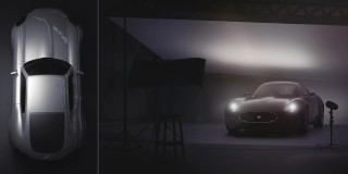 Jaguar E-type Concept by László Varga, top and front views in a studio setting