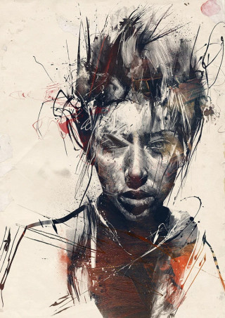 Byroglyphics by Russ Mills, abstract portrait with expressive brush strokes