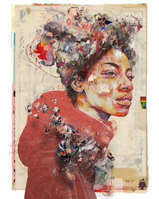 Byroglyphics artwork by Russ Mills featuring a painted portrait with abstract elements