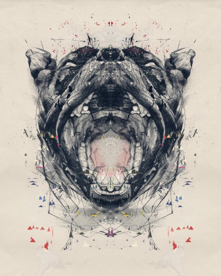 Abstract snarling animal face illustration by Russ Mills