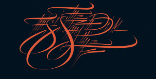 Áron Jancsó's intricate orange script on dark background