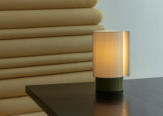RIFT Lamp by Yongwon Kwon, featuring vertical grooves and a warm glow