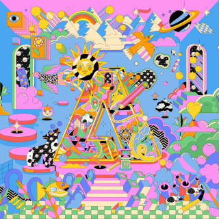 Colorful illustration with letter A, sun, and abstract elements by Yo Az