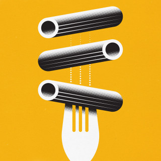 Etrusco Pasta graphic by Bart De Keyzer with stylized rigatoni and fork