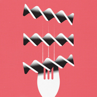 Etrusco Pasta Brand Design by Bart De Keyzer featuring stylized pasta on a pink background