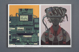 Two-page spread from NoGood's The NoGood Book featuring a digital artwork and a portrait
